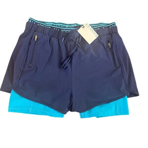 BANDIER ALL ACCESS DASH LOGO RUN SHORT w/ 5” BIKER SHORT  BLUE SIZE XS NWT
